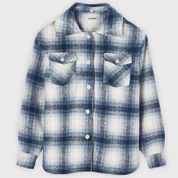 Maniere de voir CHECKED SHACKET WITH JERSEY HOOD - BLUE - Picture 3 of 5